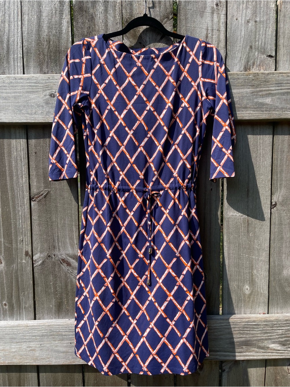 Navy Blue with Orange white Bamboo Print Tie-Waist J. McLaughlin Dress Sz XS